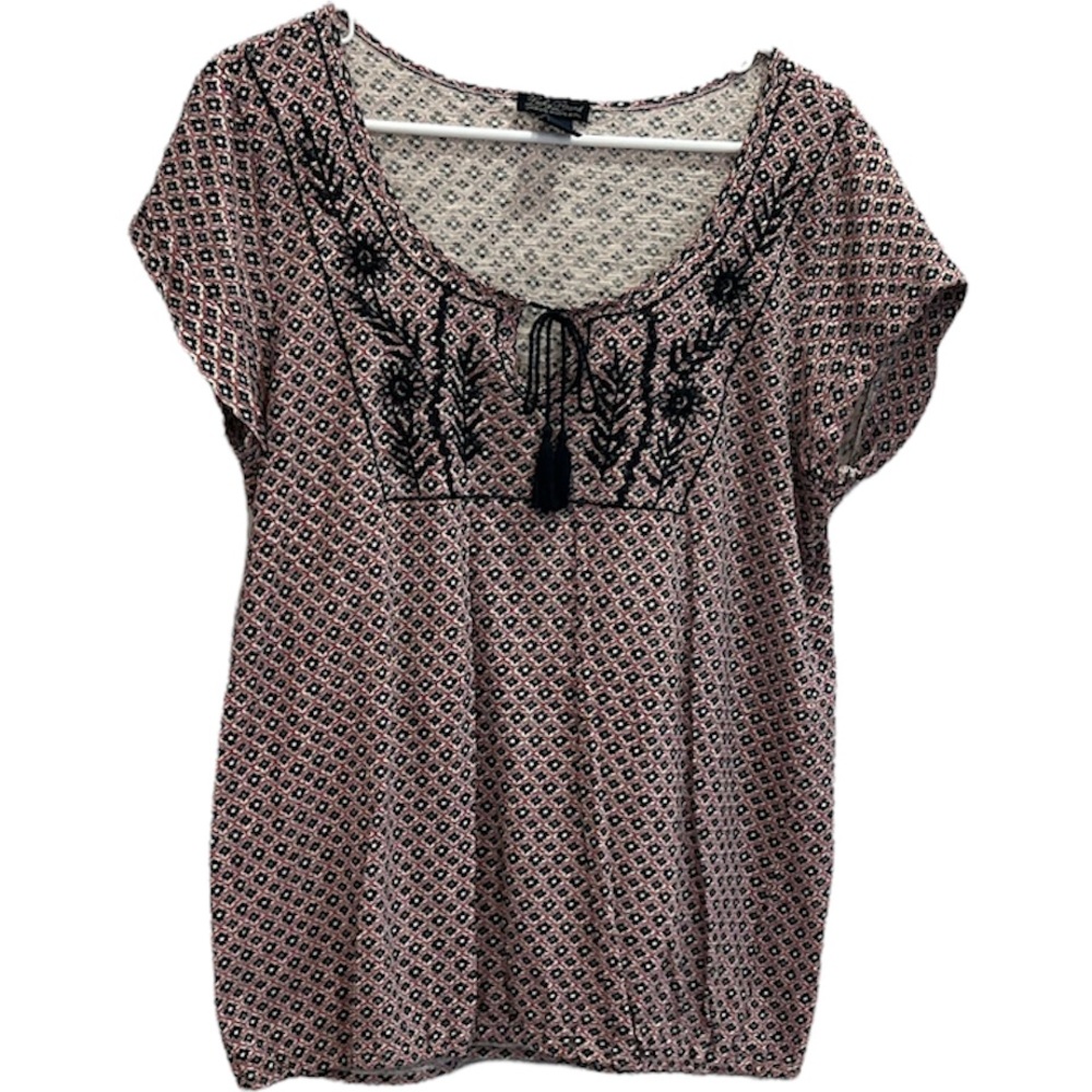 Womens Lucky Brand printed short sleeve shirt w/tie in front